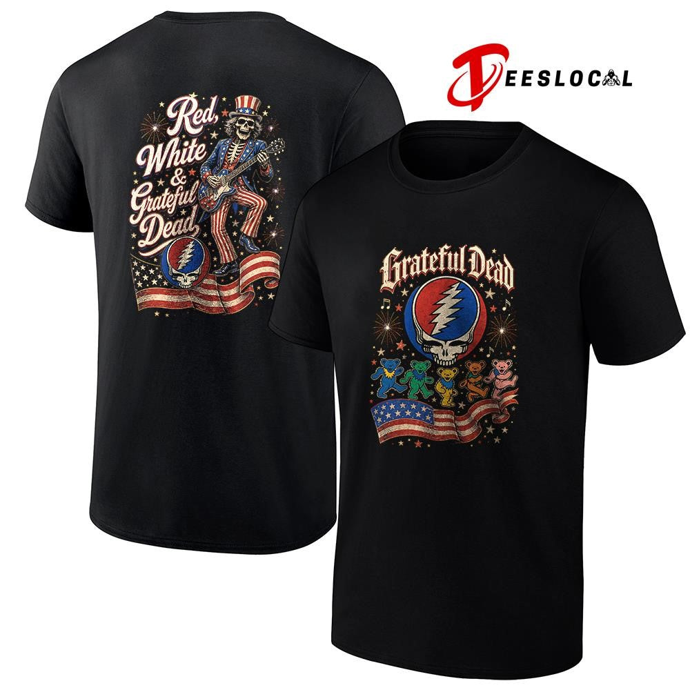 Grateful Dead red white USA flag mascot shirt Unisex