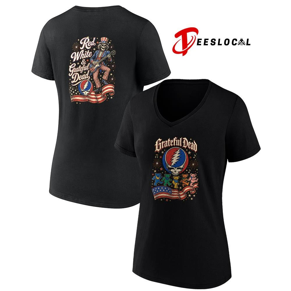 Grateful Dead red white USA flag mascot shirt Unisex
