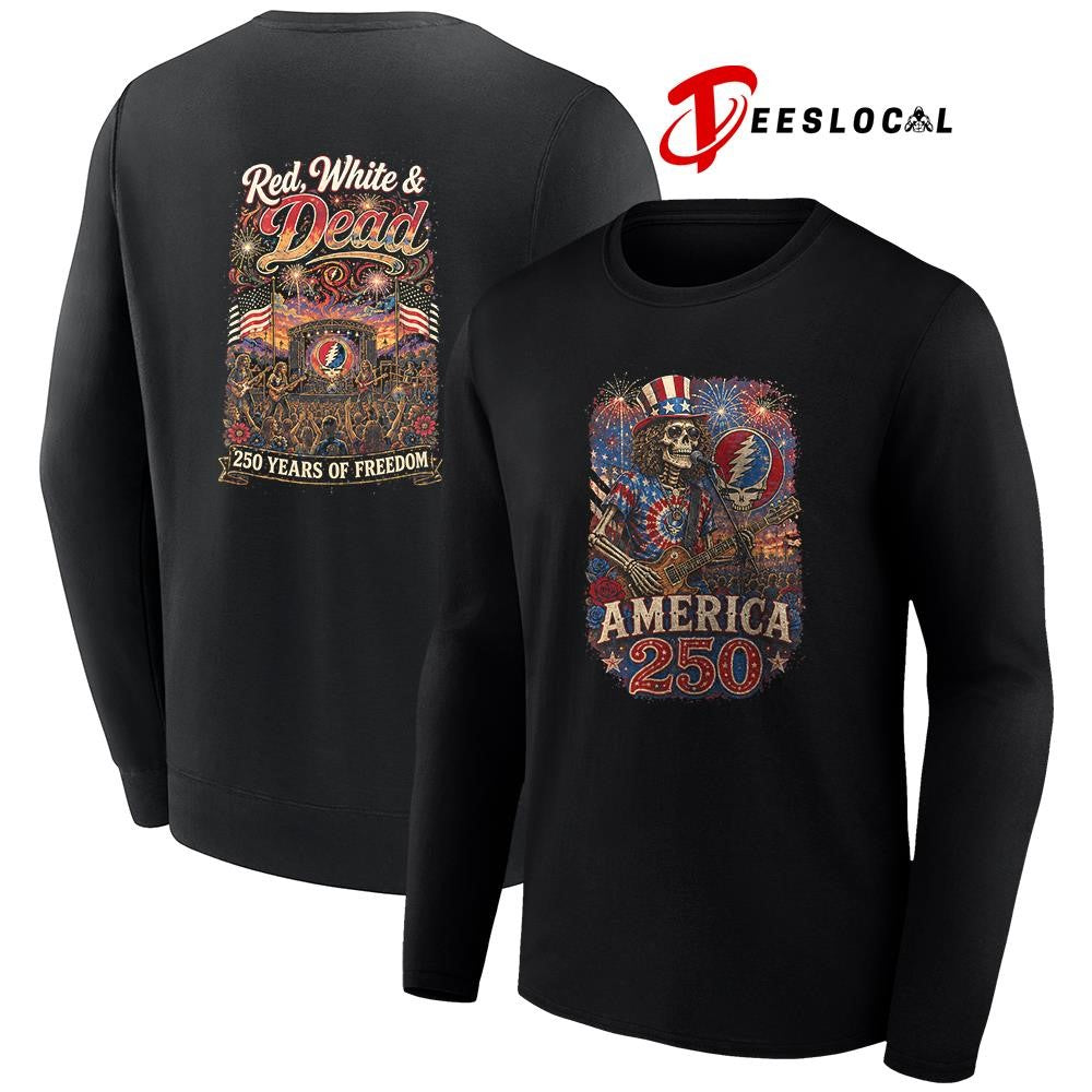 Grateful Dead red white and 250 years of freedom graphic shirt Unisex