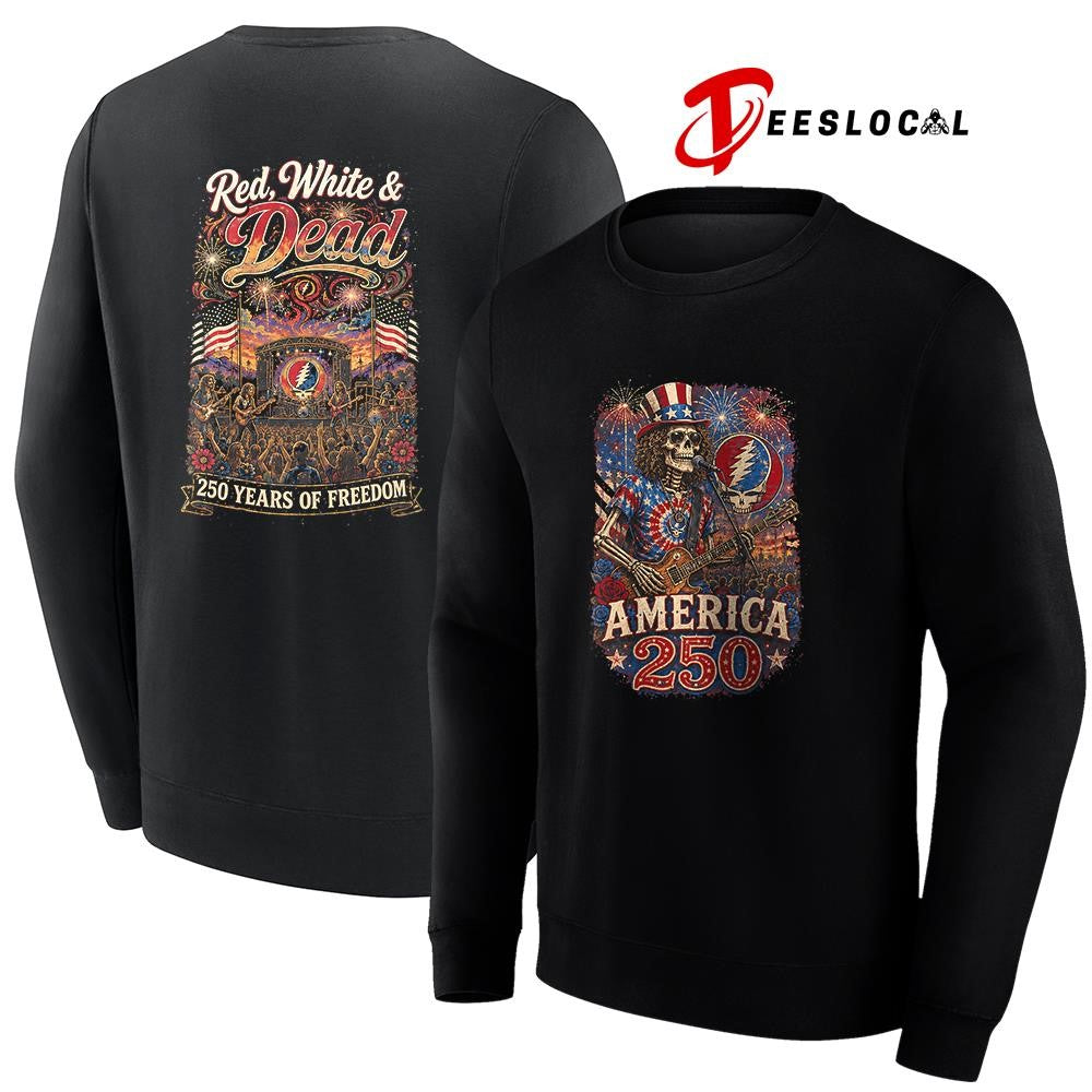 Grateful Dead red white and 250 years of freedom graphic shirt Unisex