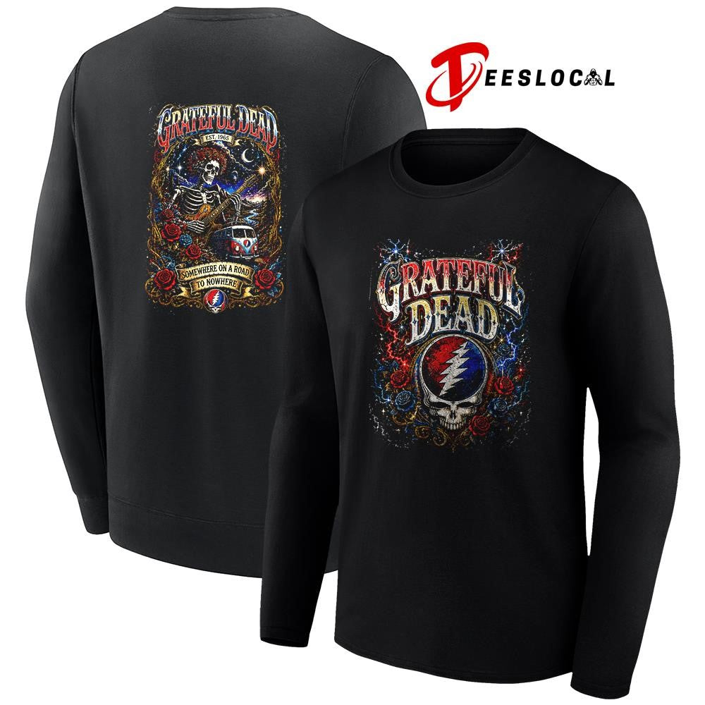 Grateful Dead somewhere on a road to nowhere skeleton graphic shirt Unisex