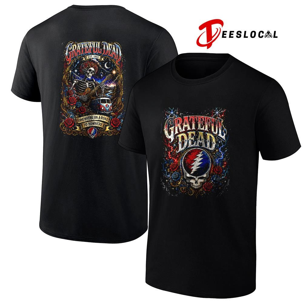 Grateful Dead somewhere on a road to nowhere skeleton graphic shirt Unisex