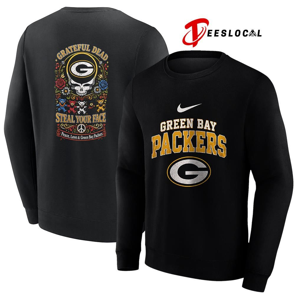 Green Bay Packers x Grateful Dead steal your face peace love logo shirt Unisex