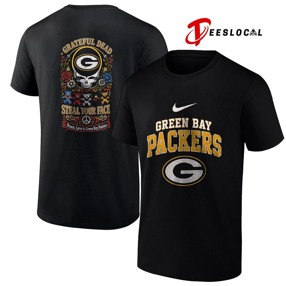 Green Bay Packers x Grateful Dead steal your face peace love logo shirt Unisex