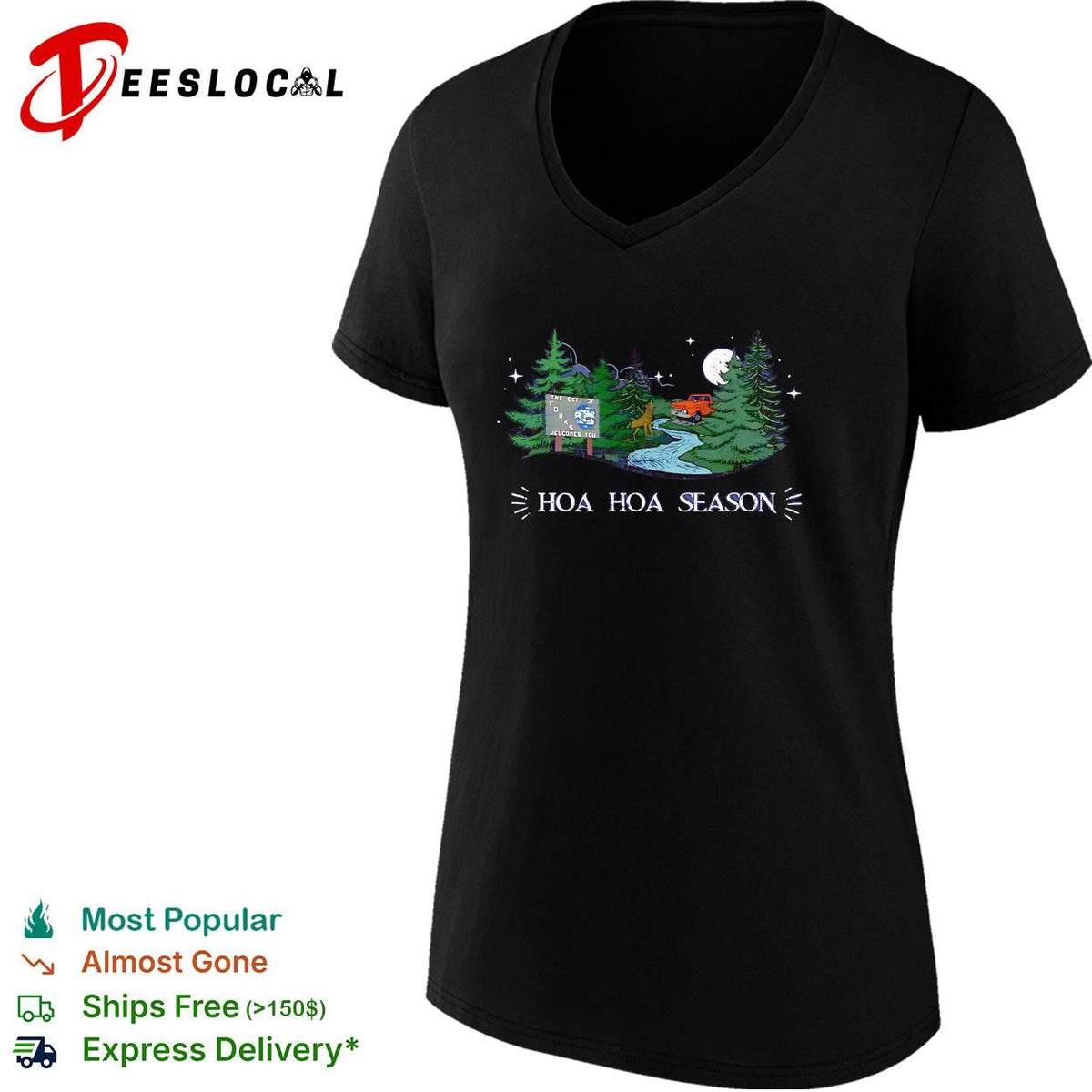 HOA season forest truck moon deer stream night scenic shirt Unisex