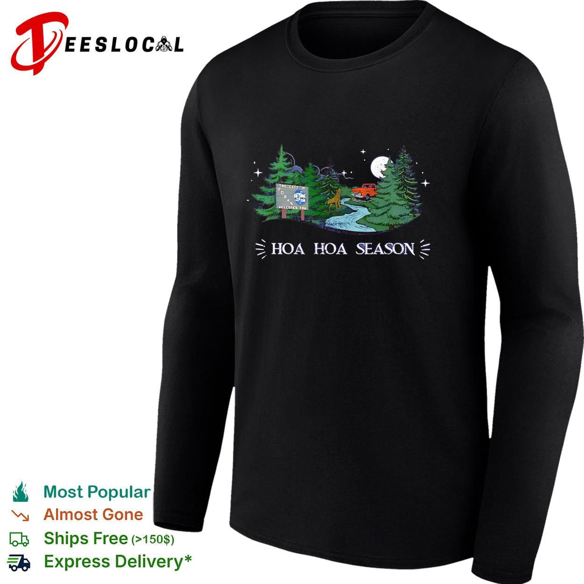 HOA season forest truck moon deer stream night scenic shirt Unisex