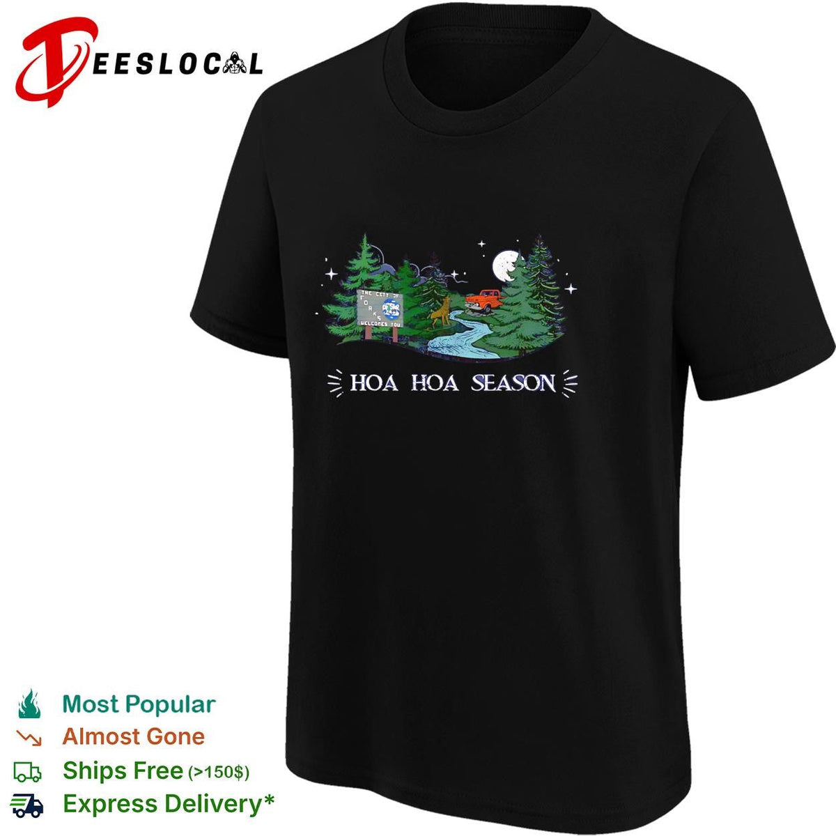 HOA season forest truck moon deer stream night scenic shirt Unisex