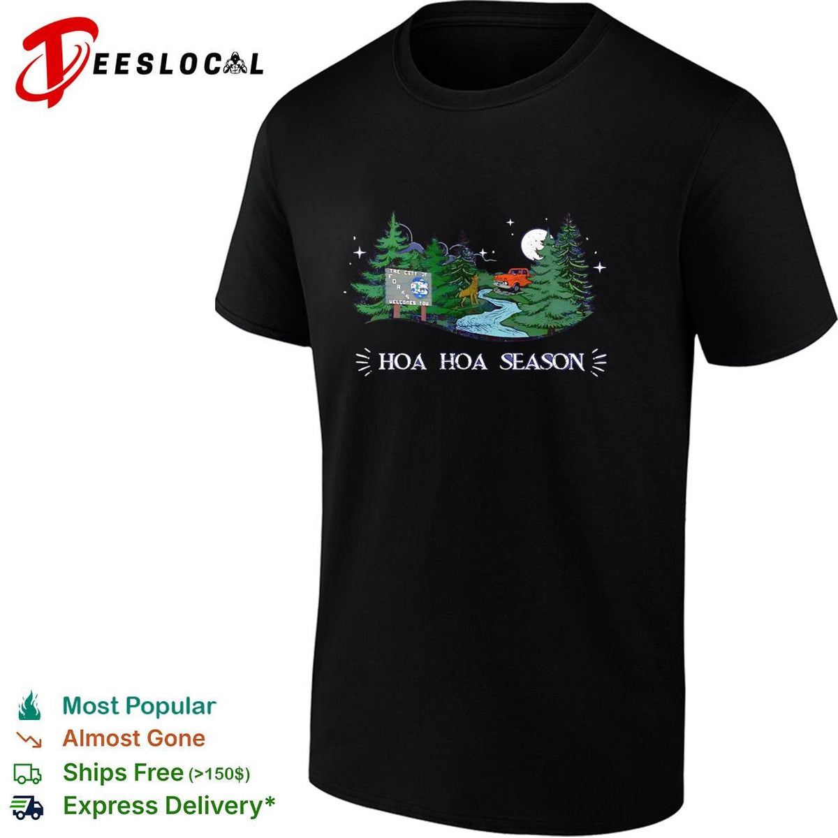 HOA season forest truck moon deer stream night scenic shirt Unisex