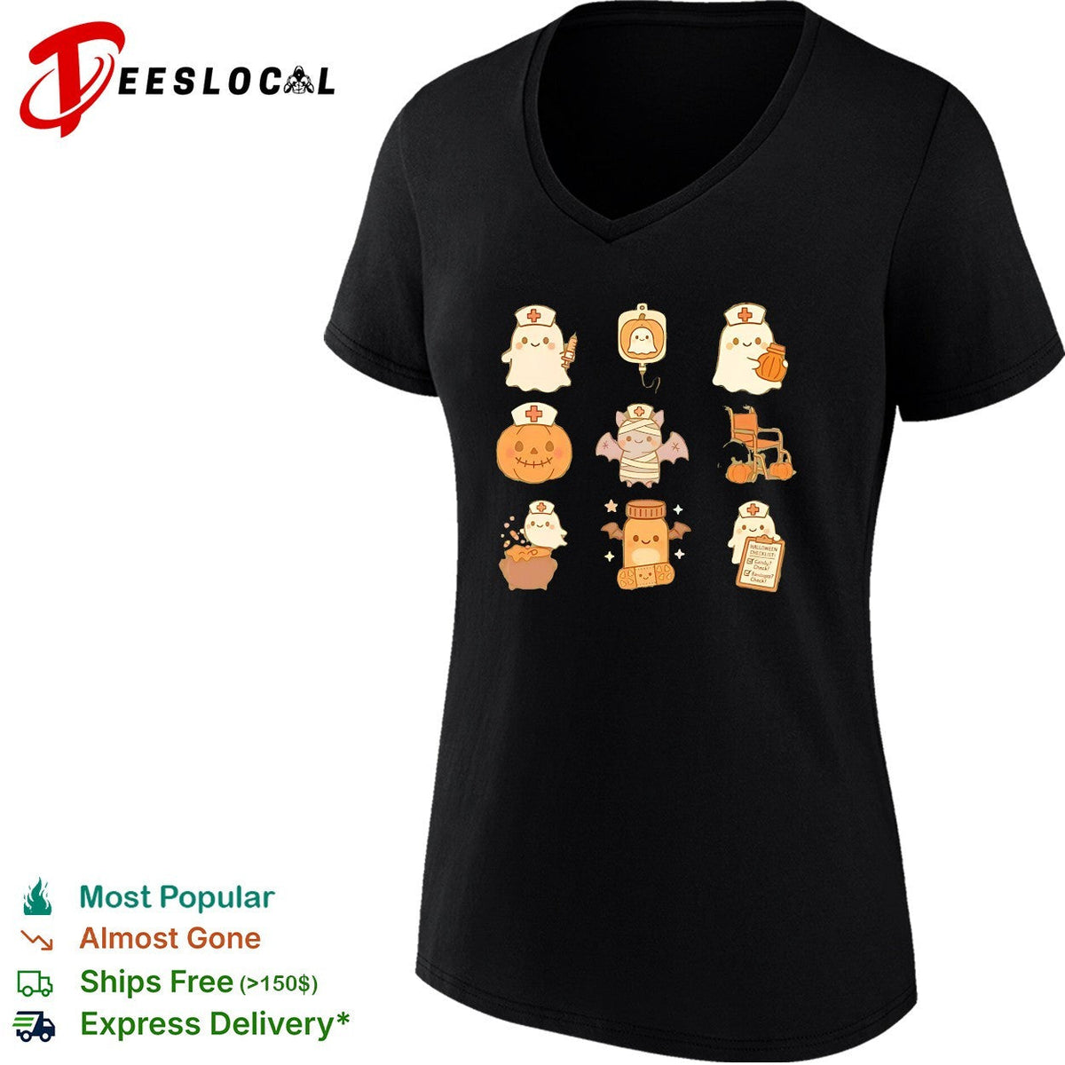 Halloween nurse ghost mummy pumpkin collage shirt Unisex