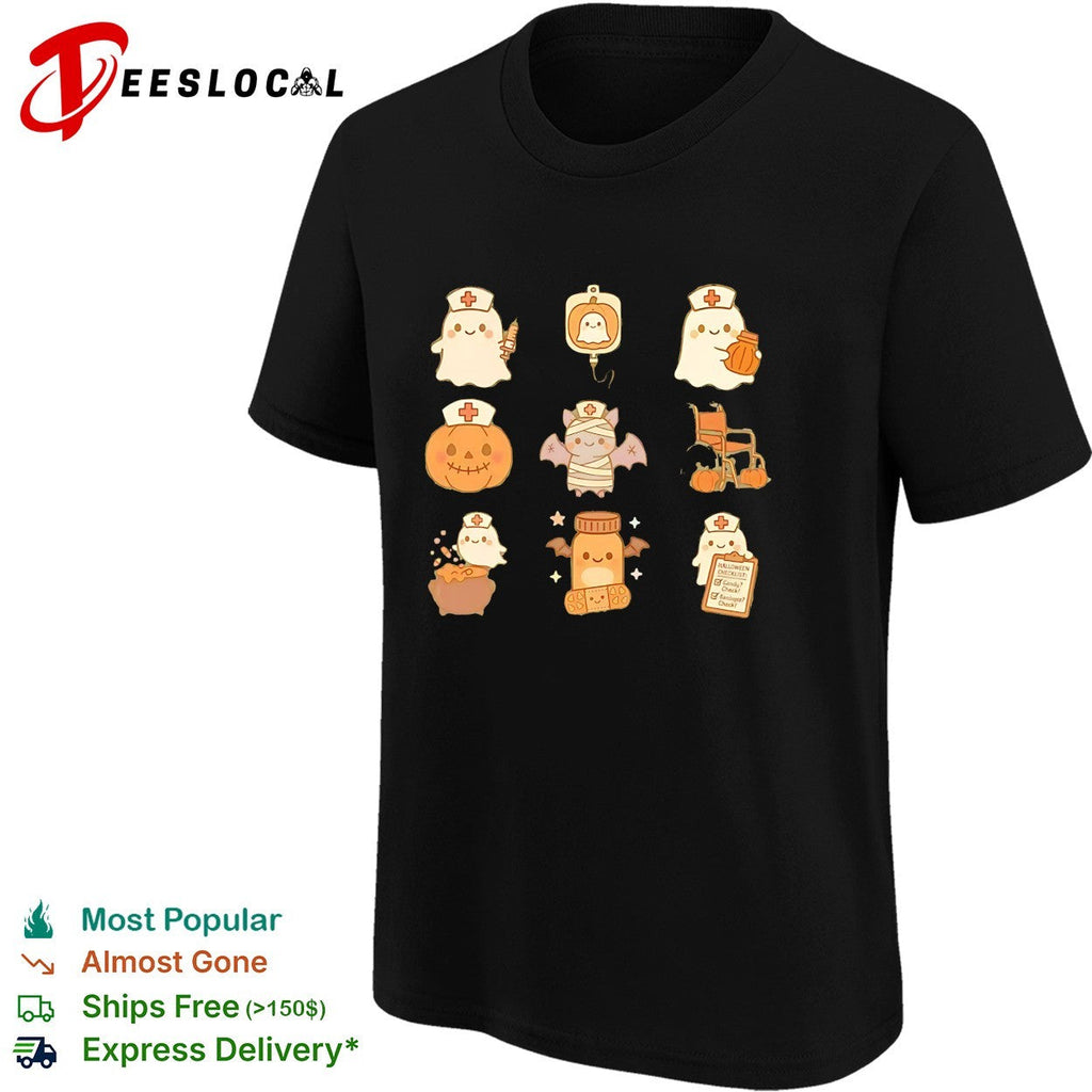 Halloween nurse ghost mummy pumpkin collage shirt Unisex