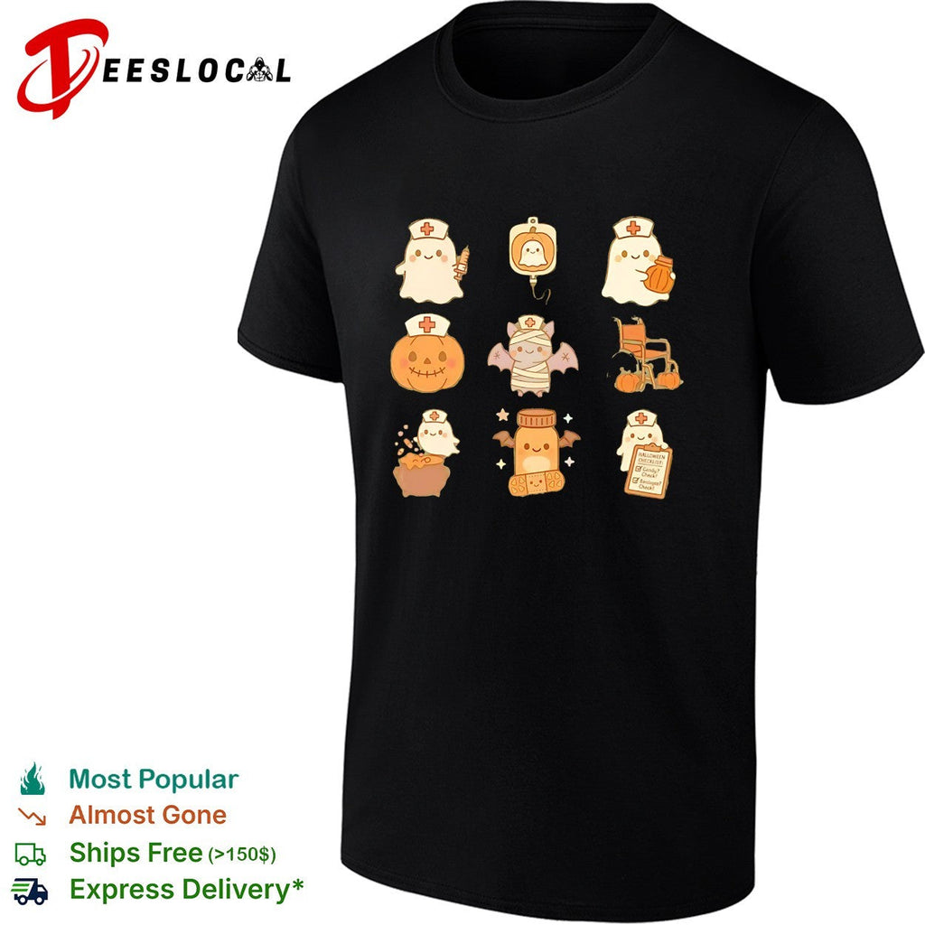 Halloween nurse ghost mummy pumpkin collage shirt Unisex