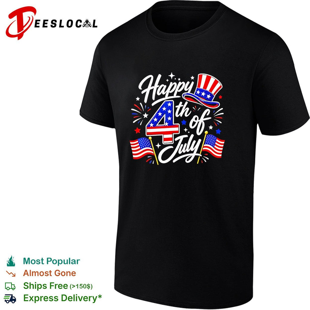 Happy 4th of July Uncle Sam Hat American Flag Fireworks Independence Day shirt Unisex