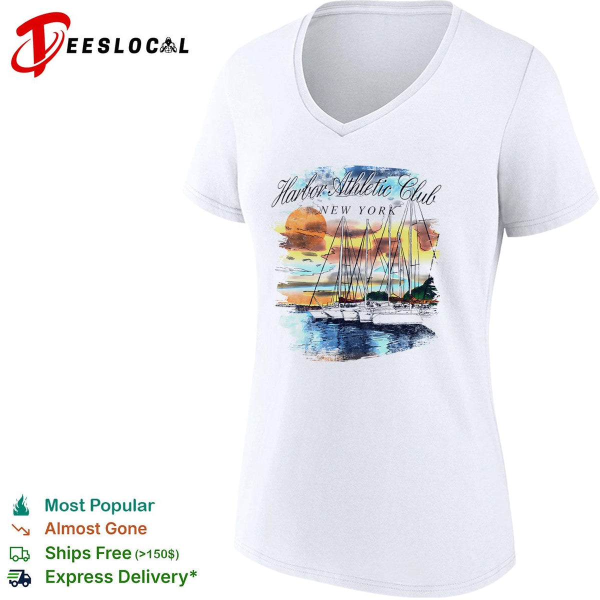Harbor Athletic Club New York sailboats at sunset nautical coastal travel shirt Unisex