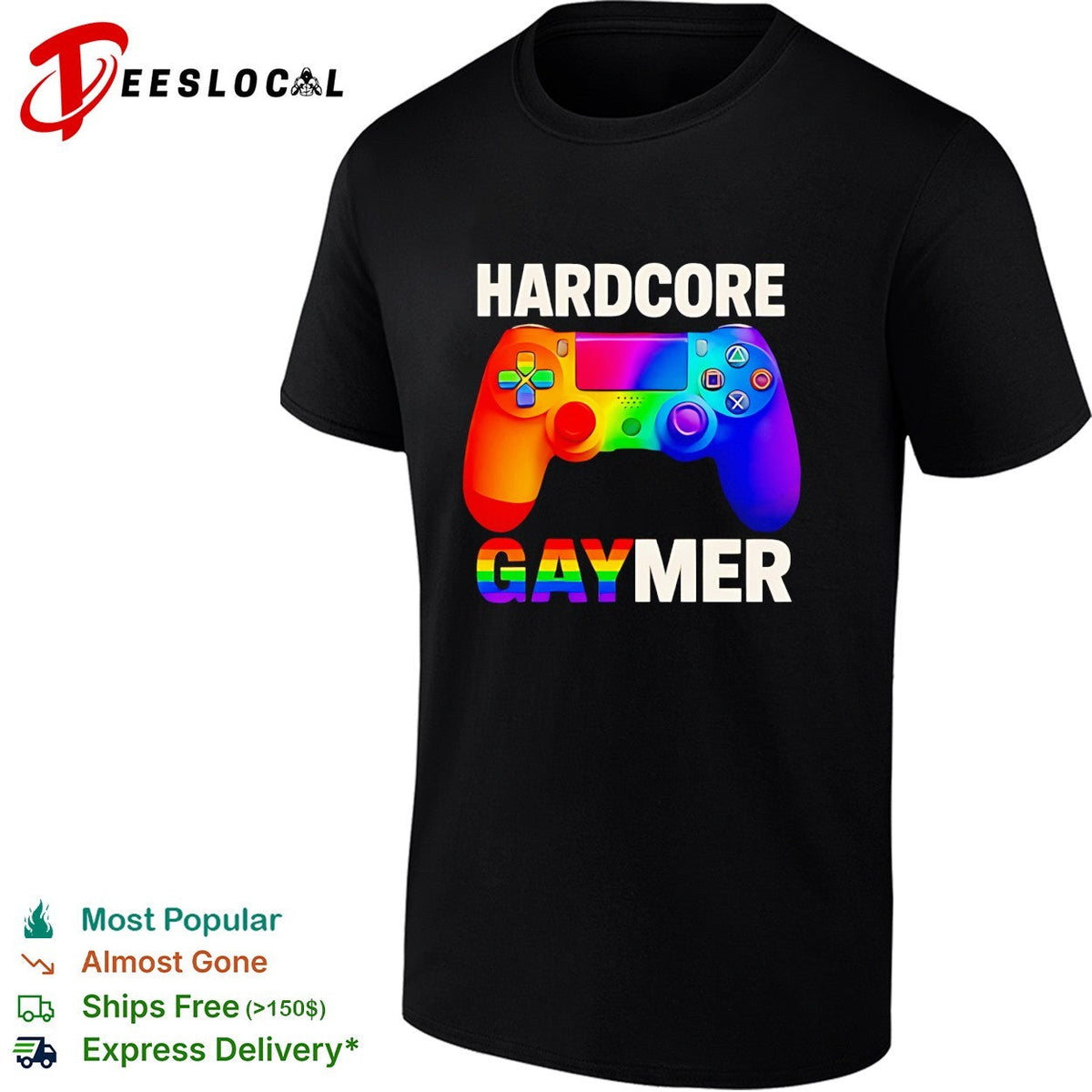Hardcore Gaymer Rainbow LGBTQ Gamepad funny shirt Unisex