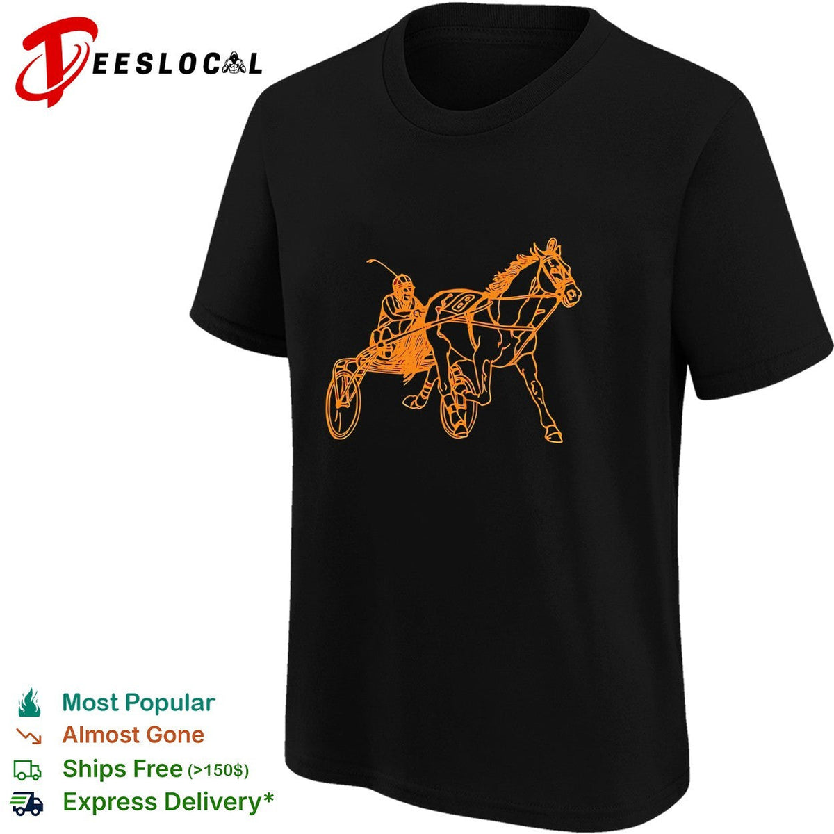 Harness racing horse and jockey line art illustration shirt Unisex
