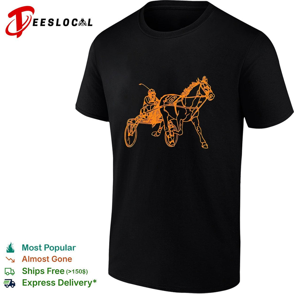Harness racing horse and jockey line art illustration shirt Unisex