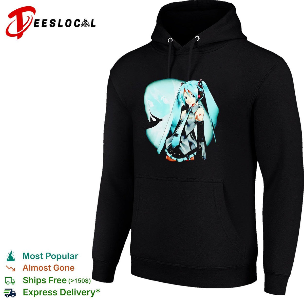 Hatsune Miku anime character under moon illustration shirt Unisex