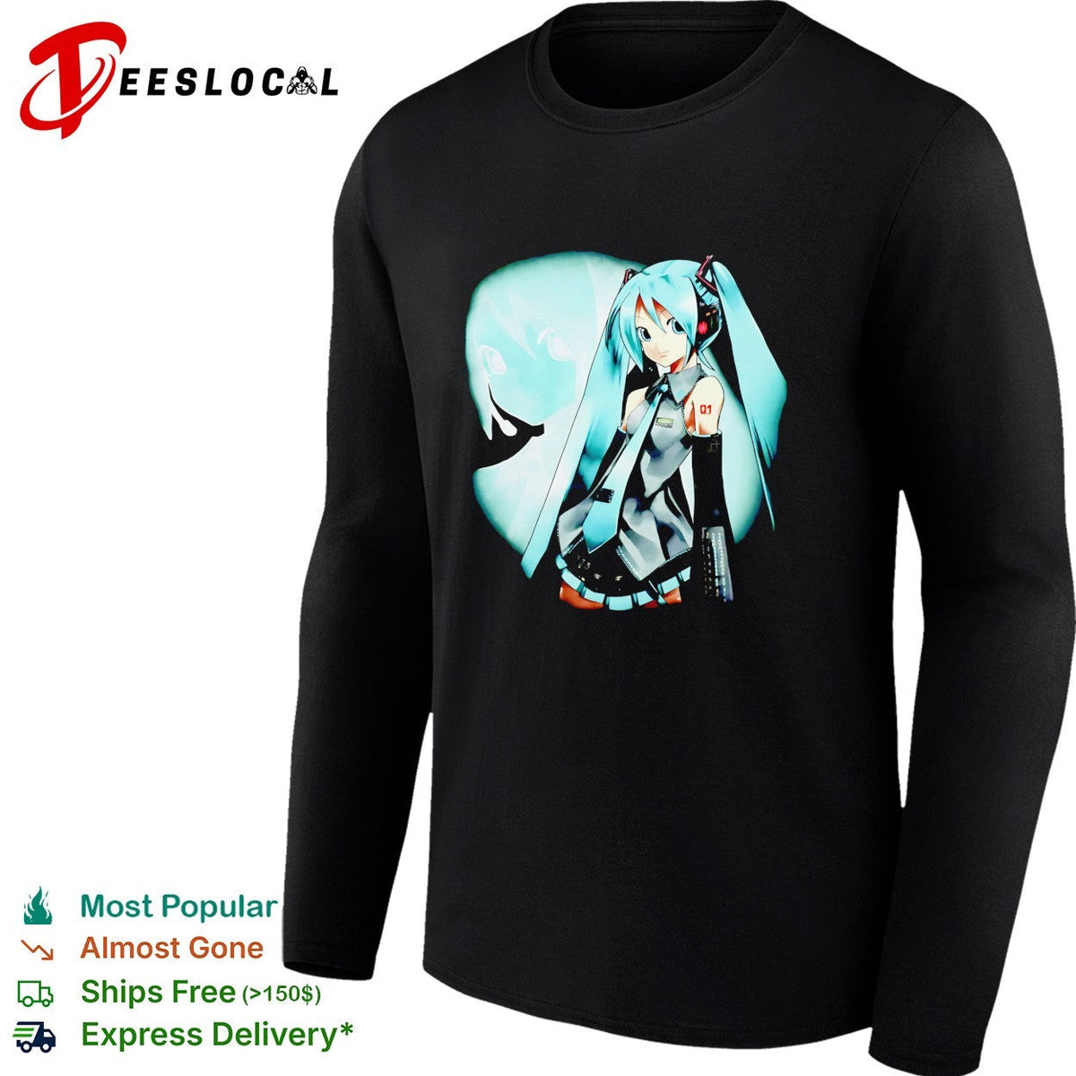 Hatsune Miku anime character under moon illustration shirt Unisex