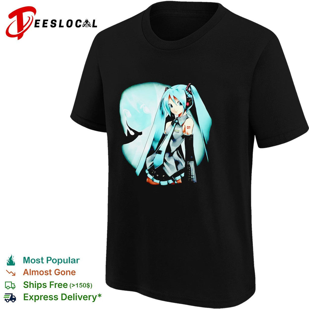 Hatsune Miku anime character under moon illustration shirt Unisex