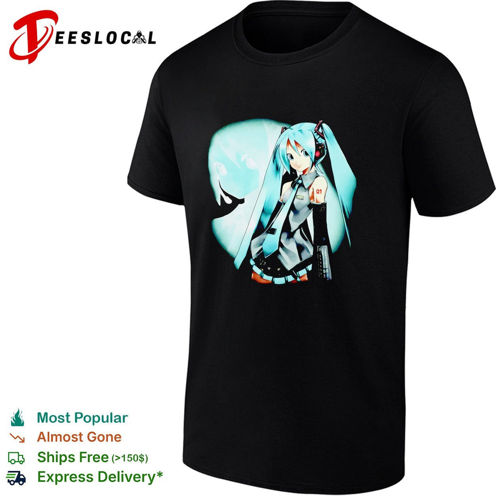 Hatsune Miku anime character under moon illustration shirt Unisex