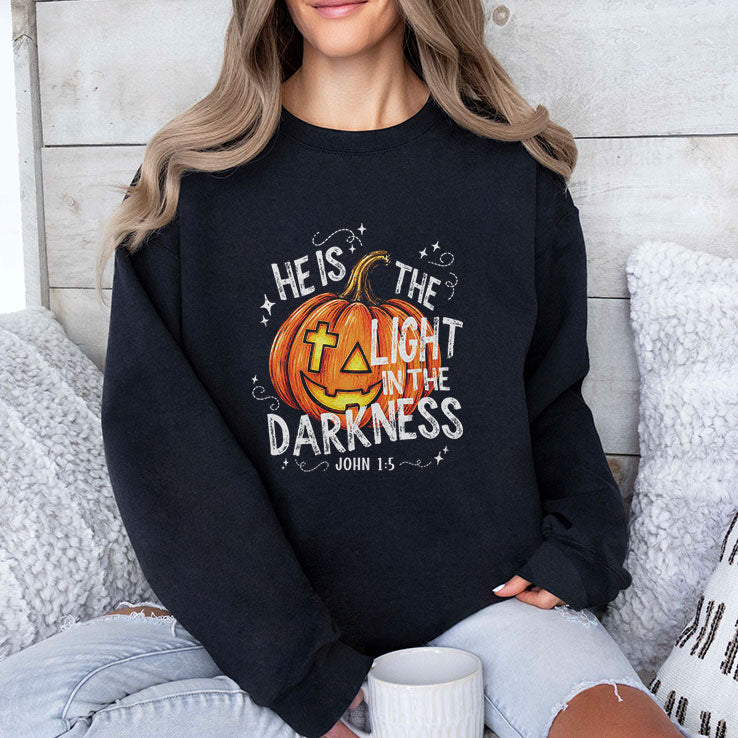 He Is The Light In The Darkness John 1 5 Faith Pumpkin Fall Jesus T Shirt