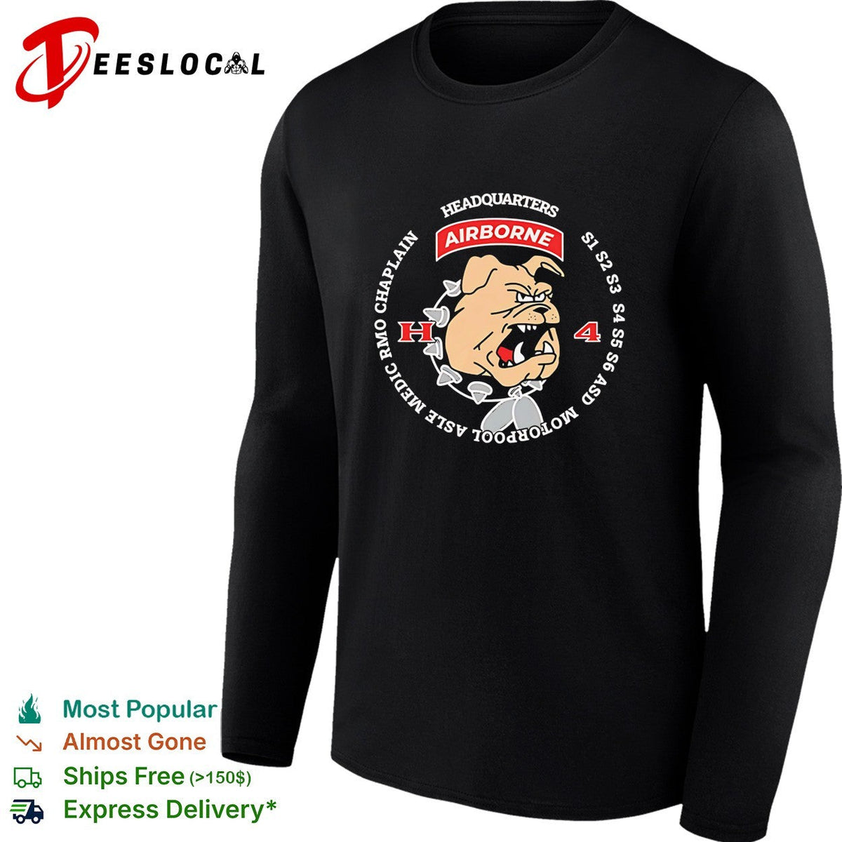 Headquarters Airborne H4 bulldog motorpool S1 S2 S3 S4 graphic shirt Unisex