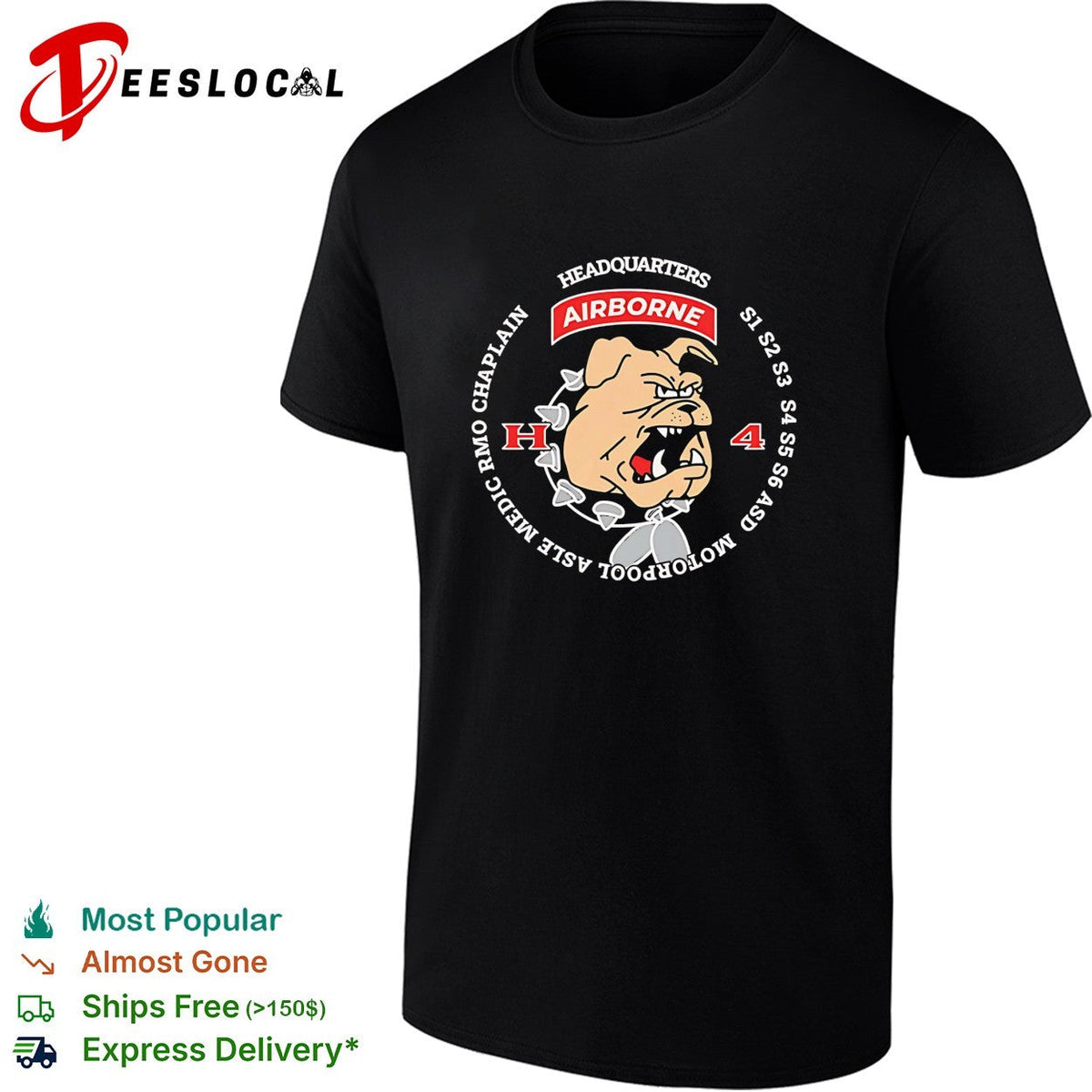 Headquarters Airborne H4 bulldog motorpool S1 S2 S3 S4 graphic shirt Unisex