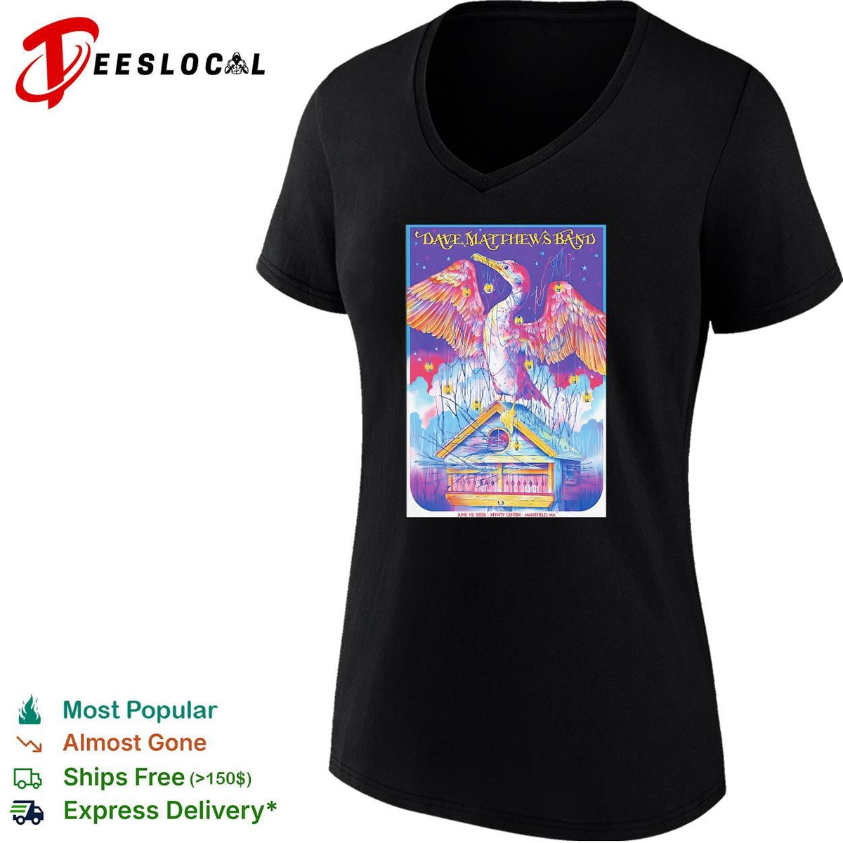 Heron bird colorful psychedelic concert poster art shirt Unisex