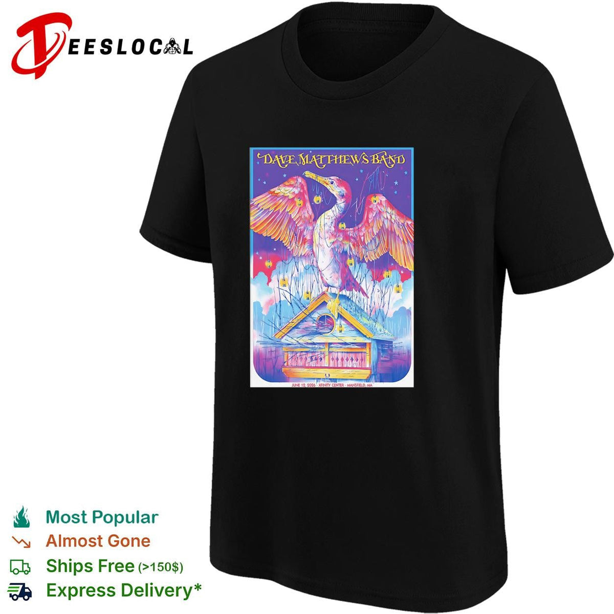 Heron bird colorful psychedelic concert poster art shirt Unisex