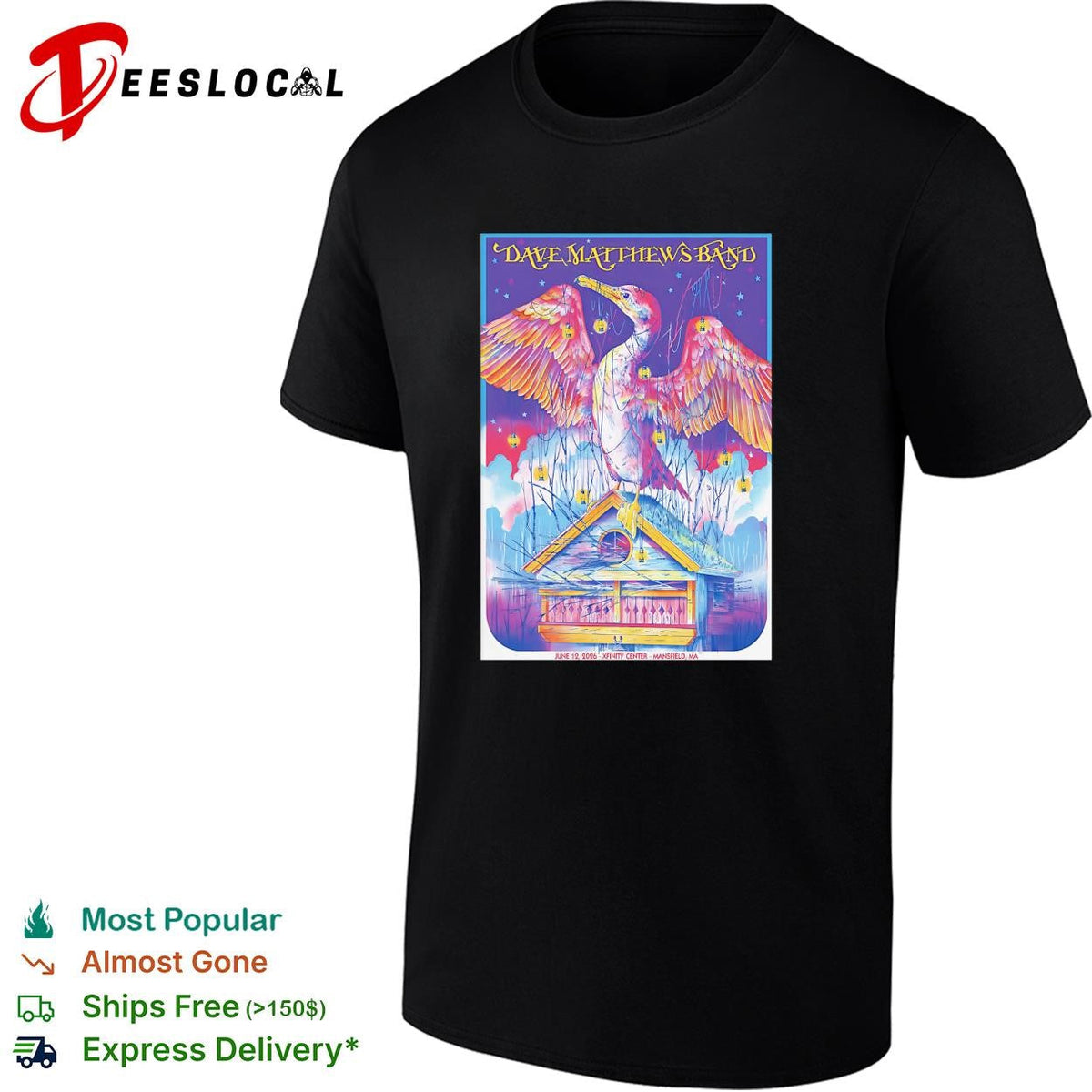 Heron bird colorful psychedelic concert poster art shirt Unisex