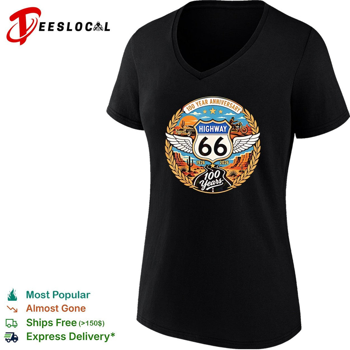 Highway 66 100 Year Anniversary 1926 2026 100 Years commemorative desert road shirt Unisex