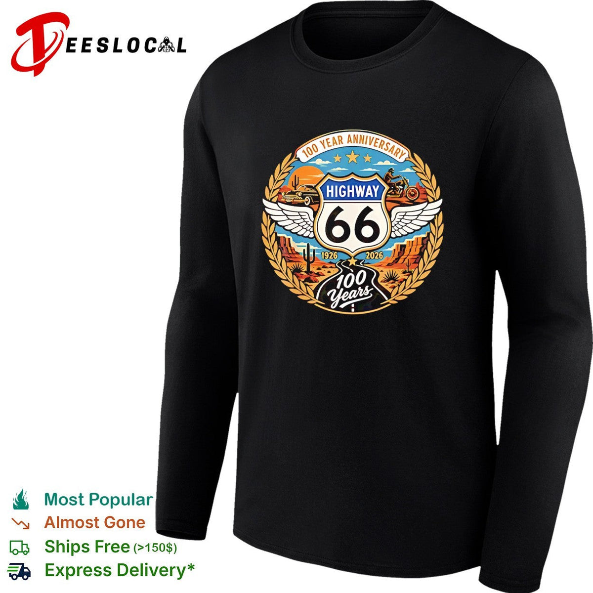Highway 66 100 Year Anniversary 1926 2026 100 Years commemorative desert road shirt Unisex