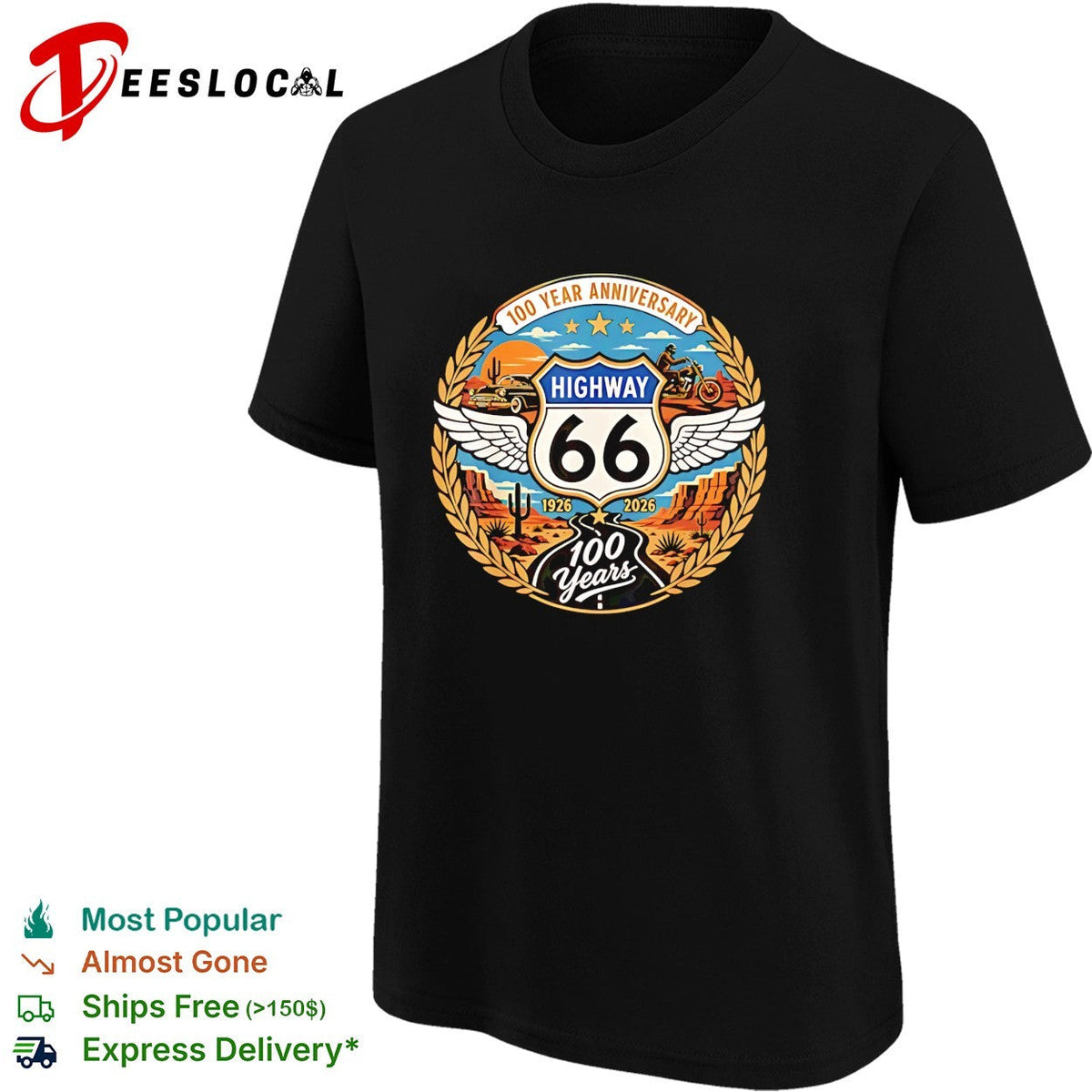 Highway 66 100 Year Anniversary 1926 2026 100 Years commemorative desert road shirt Unisex