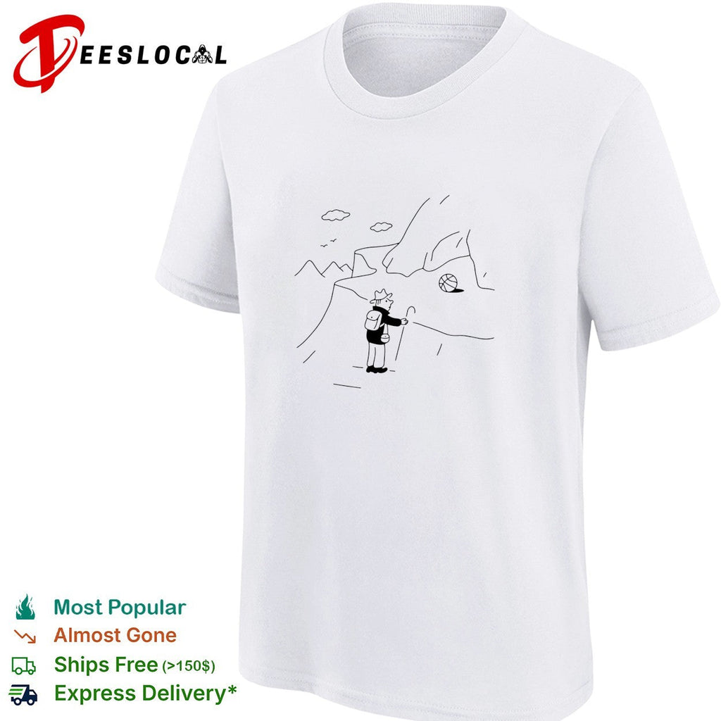 Hiker finding a basketball in the mountains shirt Unisex
