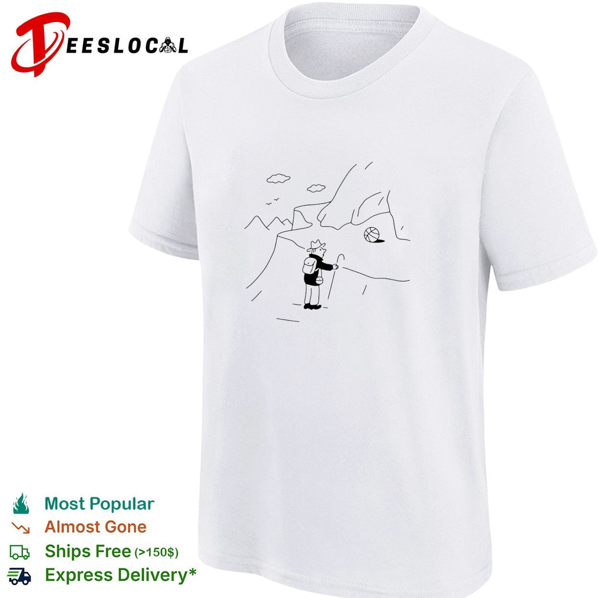 Hiker finding a basketball in the mountains shirt Unisex