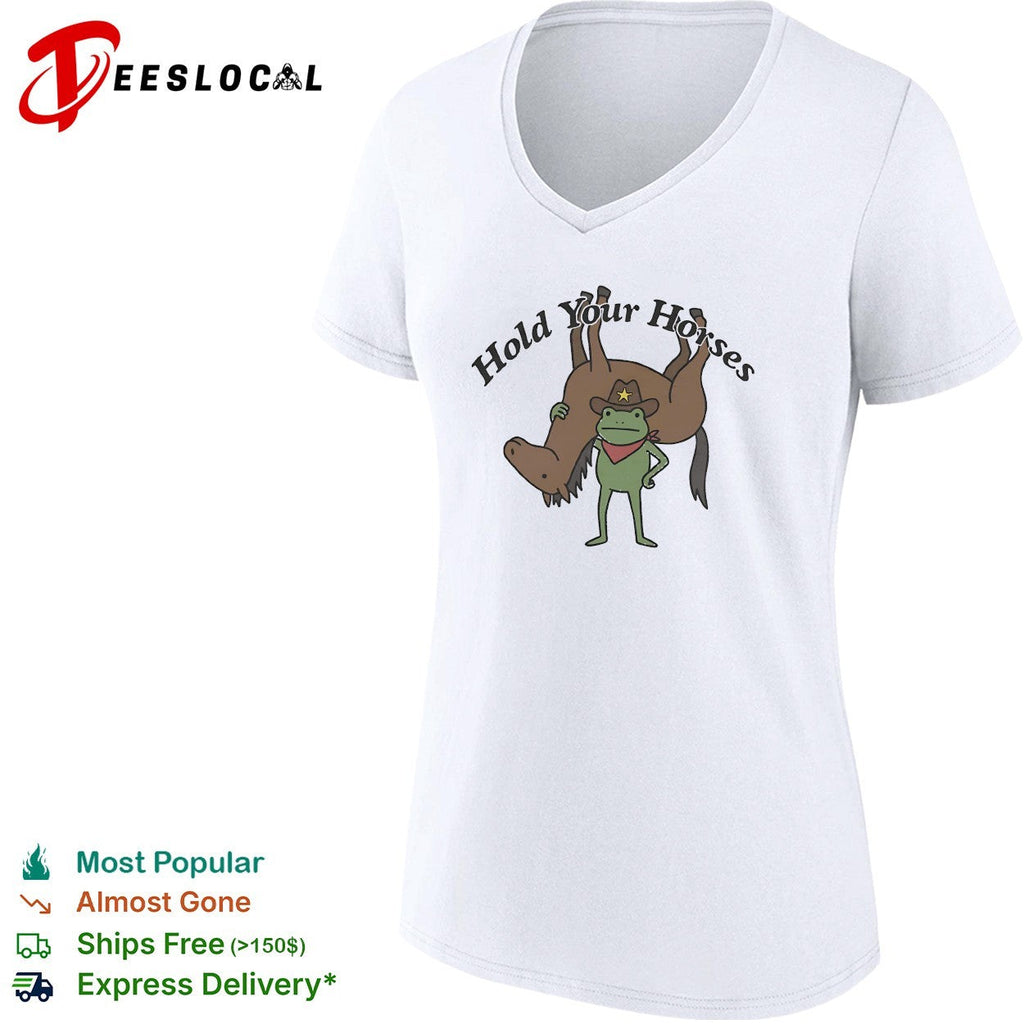 Hold your horses frog cowboy humor funny animal shirt Unisex