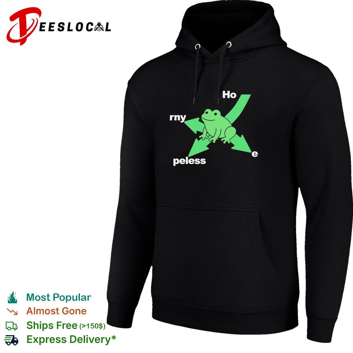 Hopeless and horny frog wordplay arrow cartoon shirt Unisex