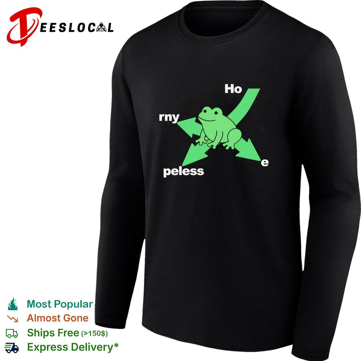 Hopeless and horny frog wordplay arrow cartoon shirt Unisex