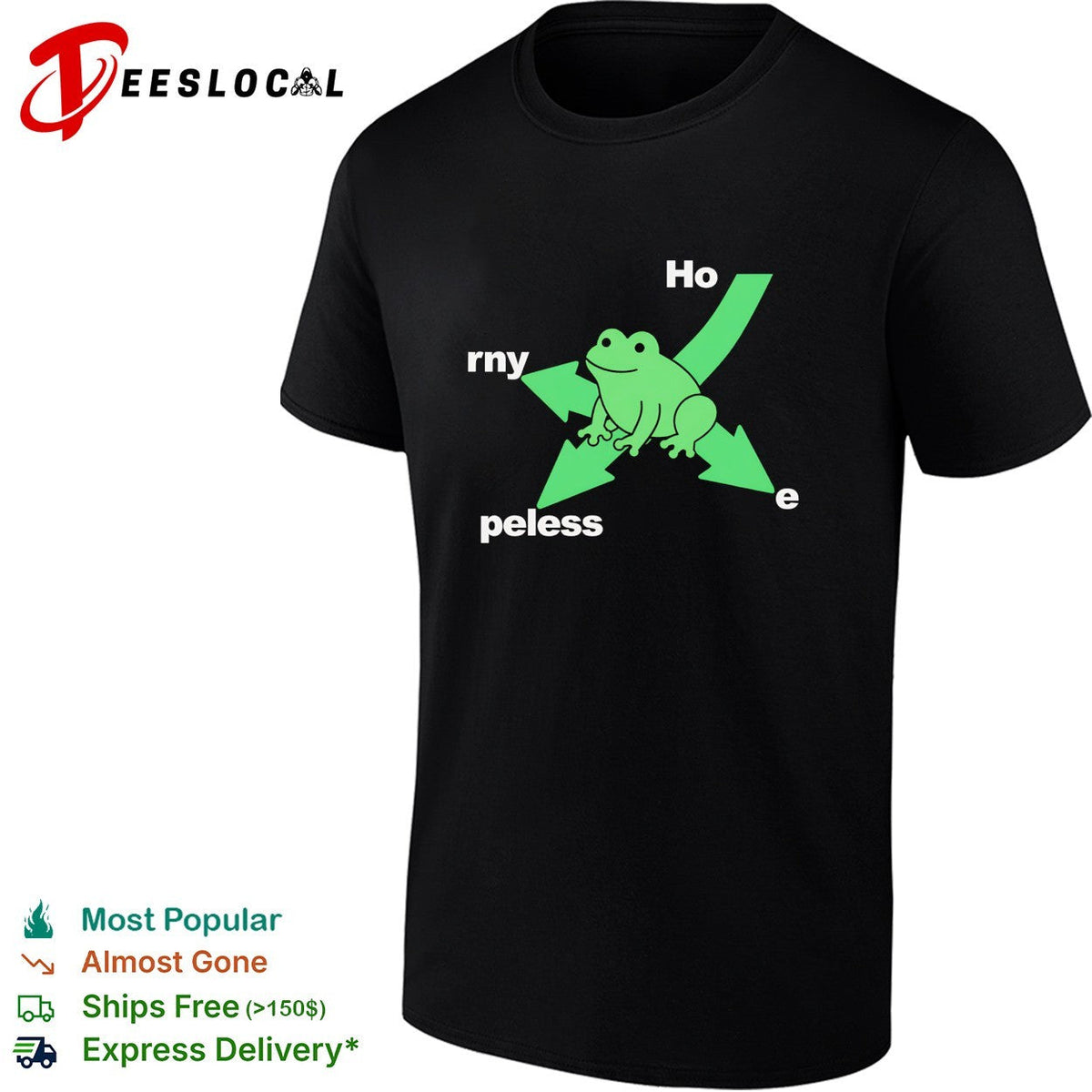 Hopeless and horny frog wordplay arrow cartoon shirt Unisex