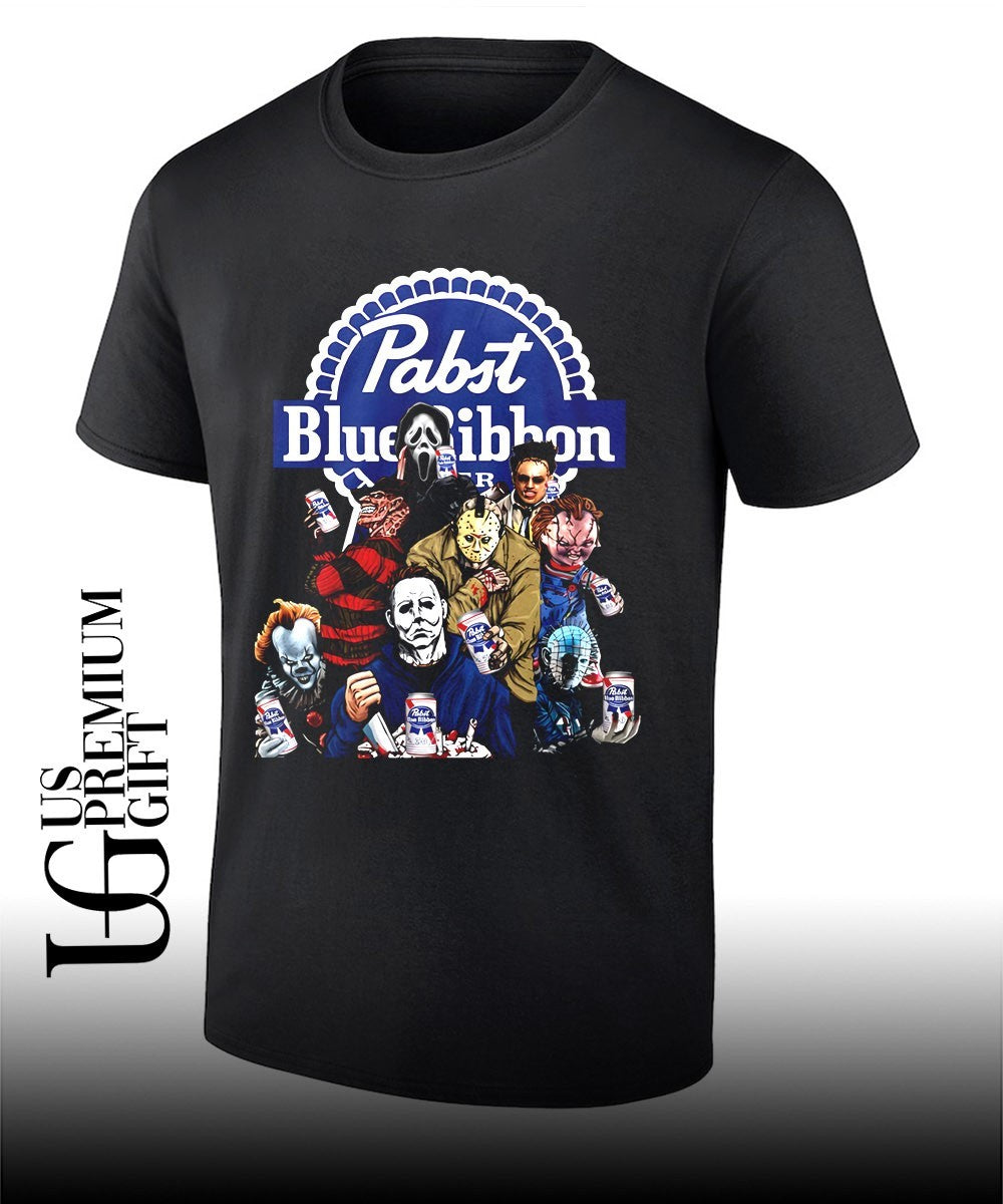 Horror characters Pabst Blue Ribbon Halloween shirt Unisex