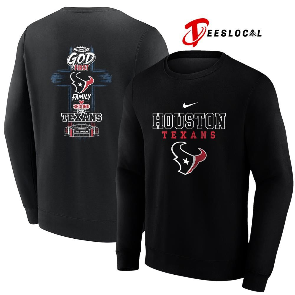 Houston Texans God first family second cross shirt Unisex