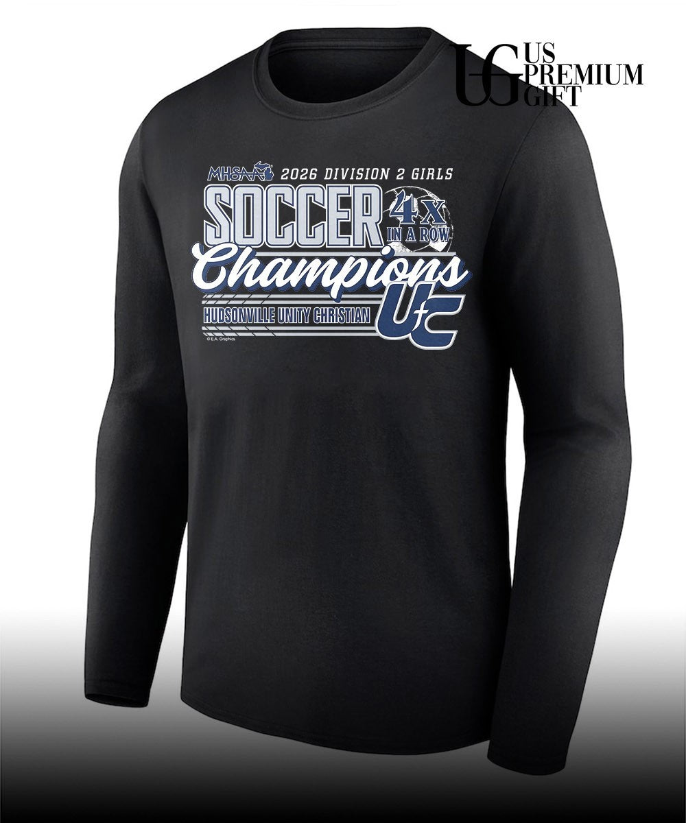 Hudsonville Unity Christian MHSAA Girls Soccer D2 4x in a Row Champions 2026 shirt Unisex
