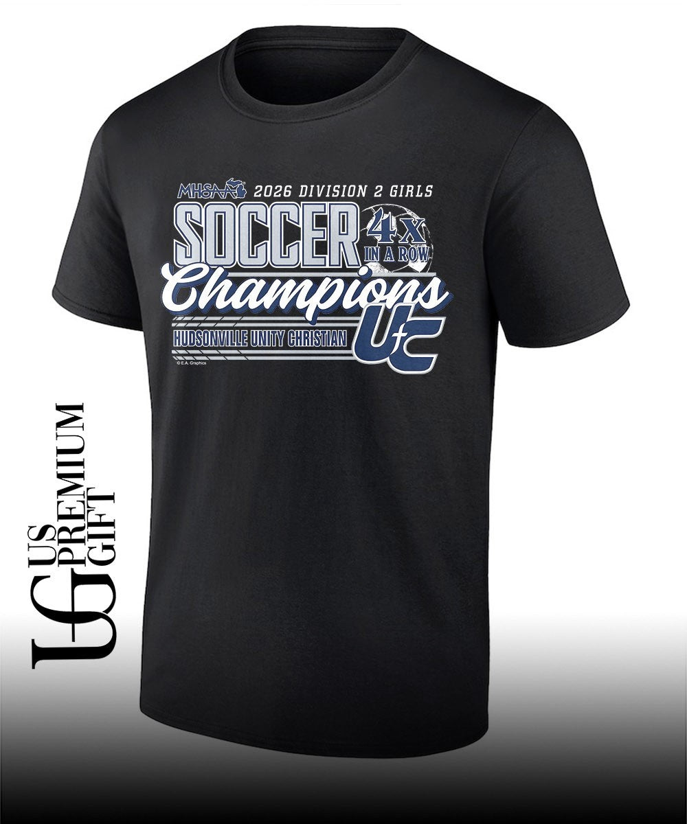 Hudsonville Unity Christian MHSAA Girls Soccer D2 4x in a Row Champions 2026 shirt Unisex