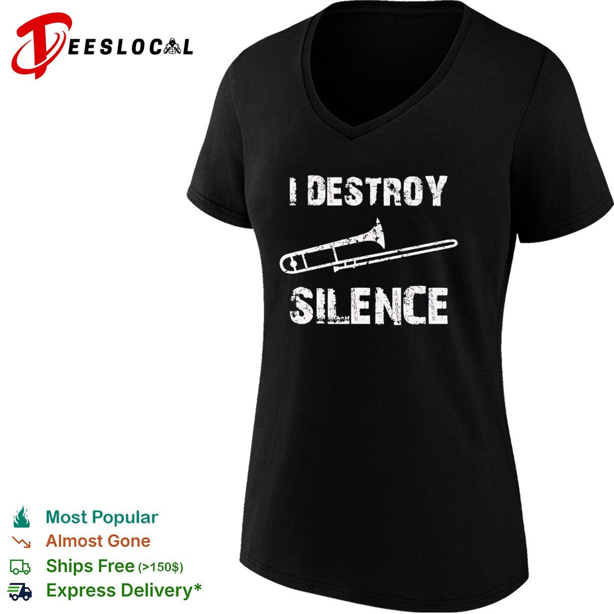 I Destroy Silence Trombone Music Instrument Player Musician Band shirt Unisex