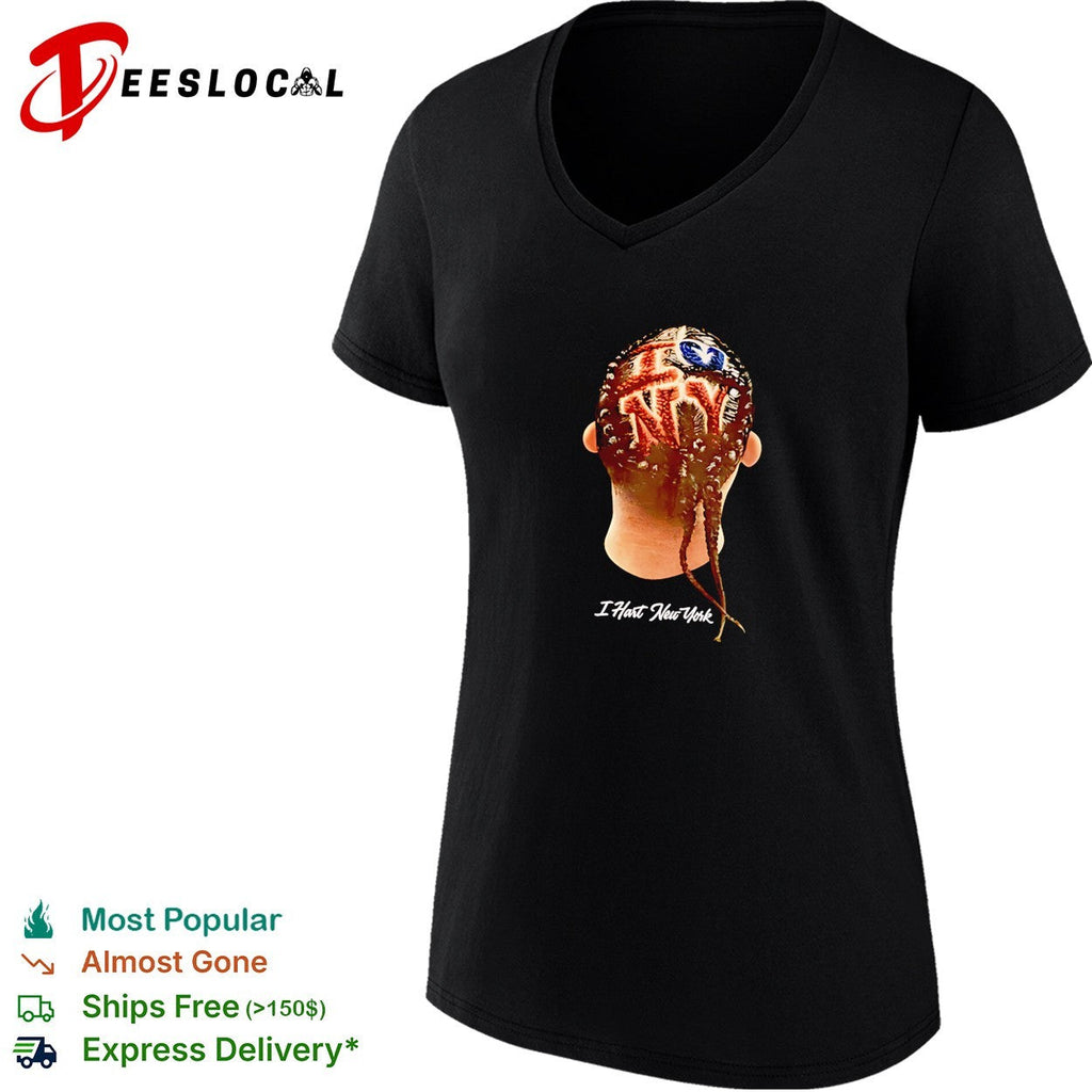 I Hart New York braided hair spelling NY back of head close up photo graphic shirt Unisex