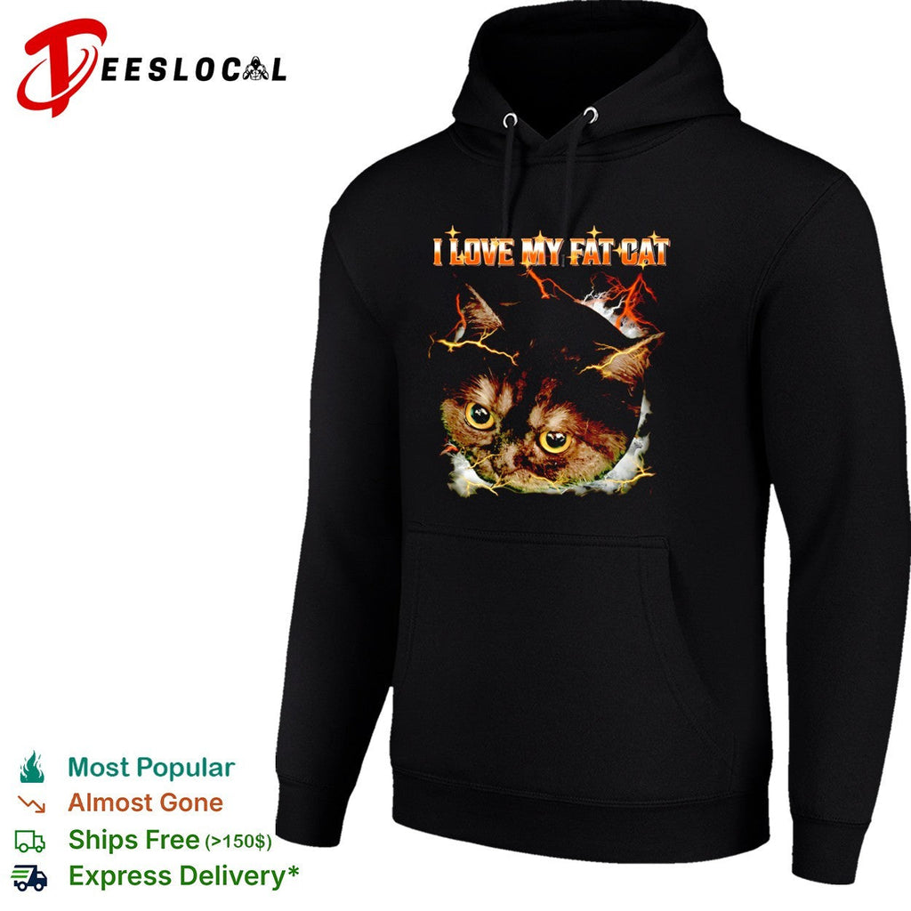 I Love My Fat Cat Lightning Storm Aesthetic Internet Meme Animal Lover shirt Unisex
