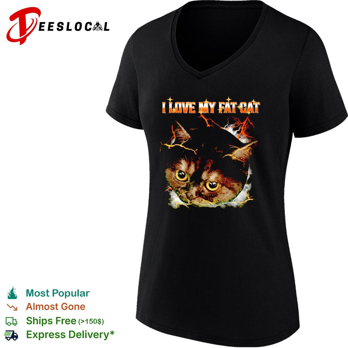 I Love My Fat Cat Lightning Storm Aesthetic Internet Meme Animal Lover shirt Unisex