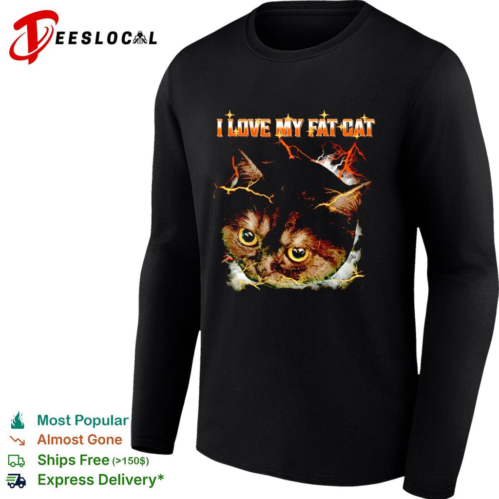 I Love My Fat Cat Lightning Storm Aesthetic Internet Meme Animal Lover shirt Unisex