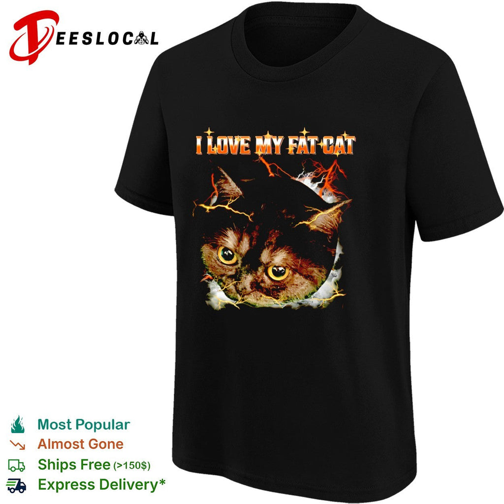 I Love My Fat Cat Lightning Storm Aesthetic Internet Meme Animal Lover shirt Unisex