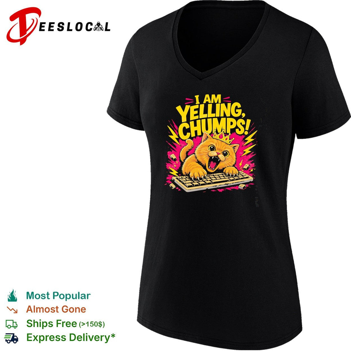 I am yelling chumps angry cat keyboard crown yellow bold humor shirt Unisex